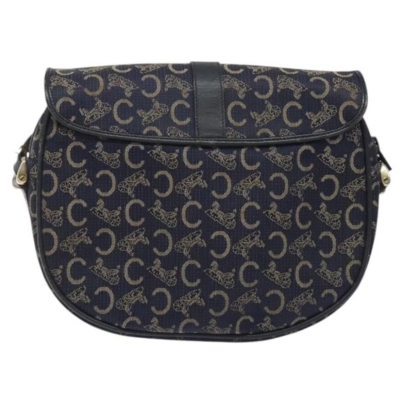 CELINE C Sulky Shoulder Bag Canvas Navy Gold Auth - Picture 7 of 16